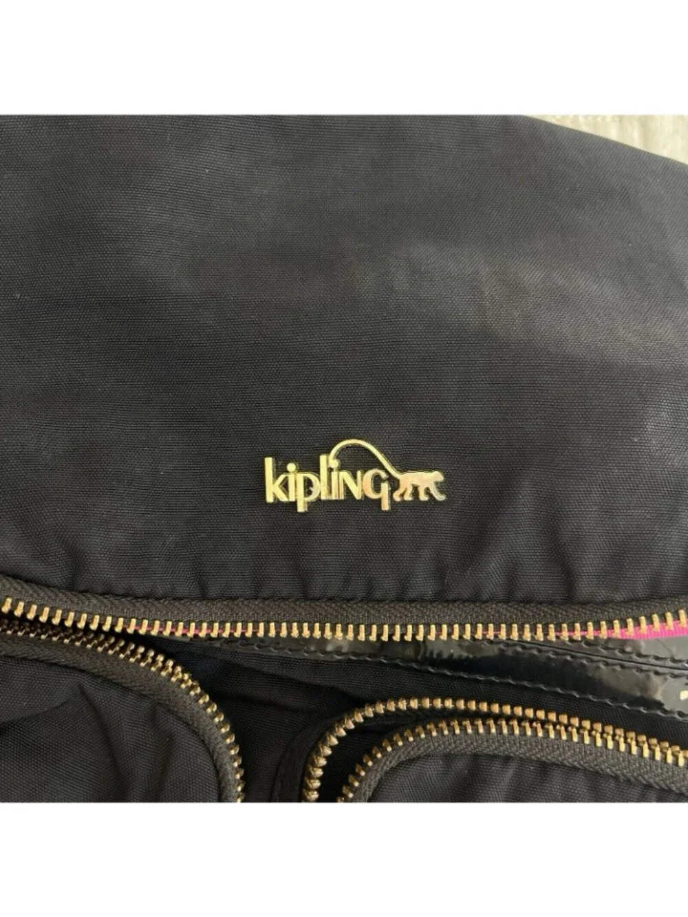 Kipling Black Carter Backpack Shoulder Bag Gold Zipper Monkey Shaki
